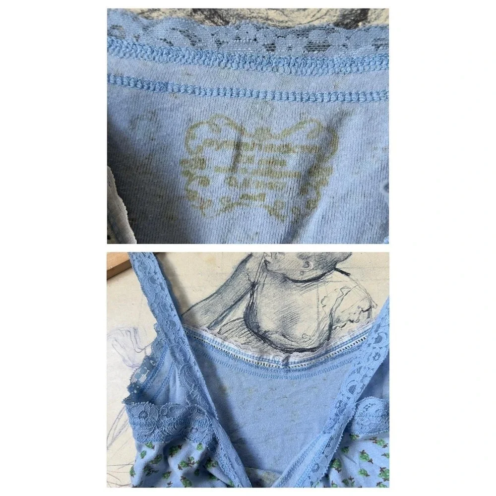 Copper Key Y2K Coquette Blue Floral Lace Cami Tank Top Womens XS/S